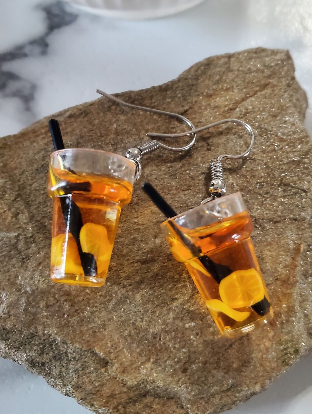 Orange Drink with lemon slices Dangle Earrings